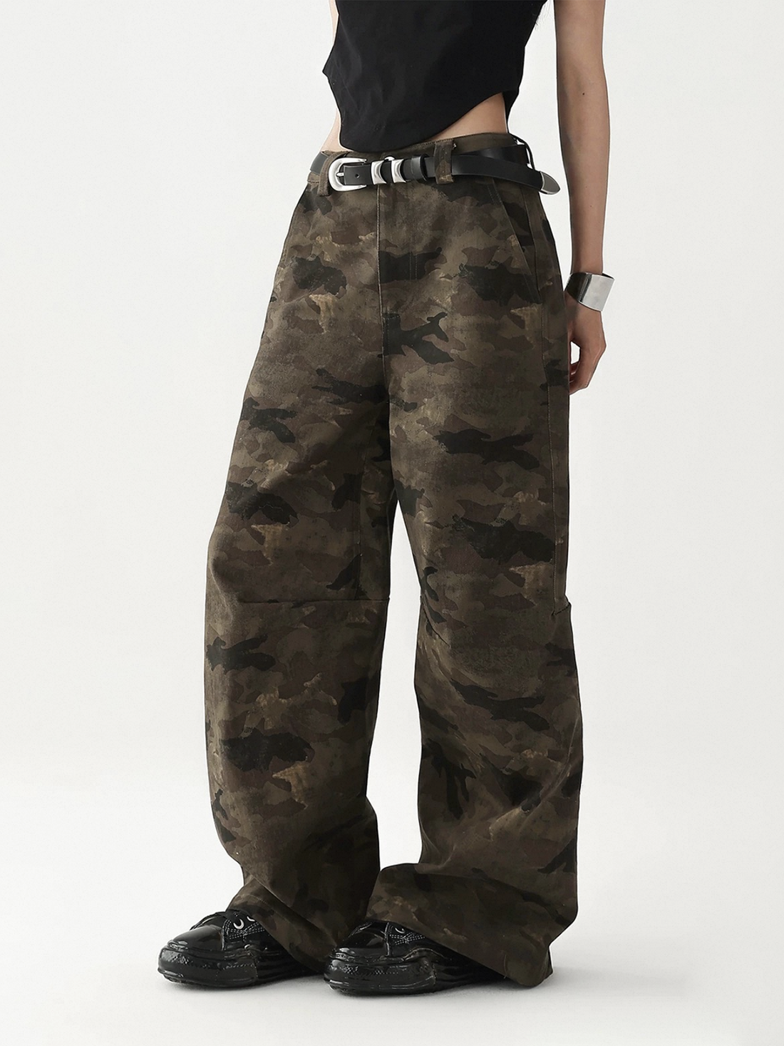 Brick Lane Wide-leg Camouflage Heavy-duty Utility Pants - Camo