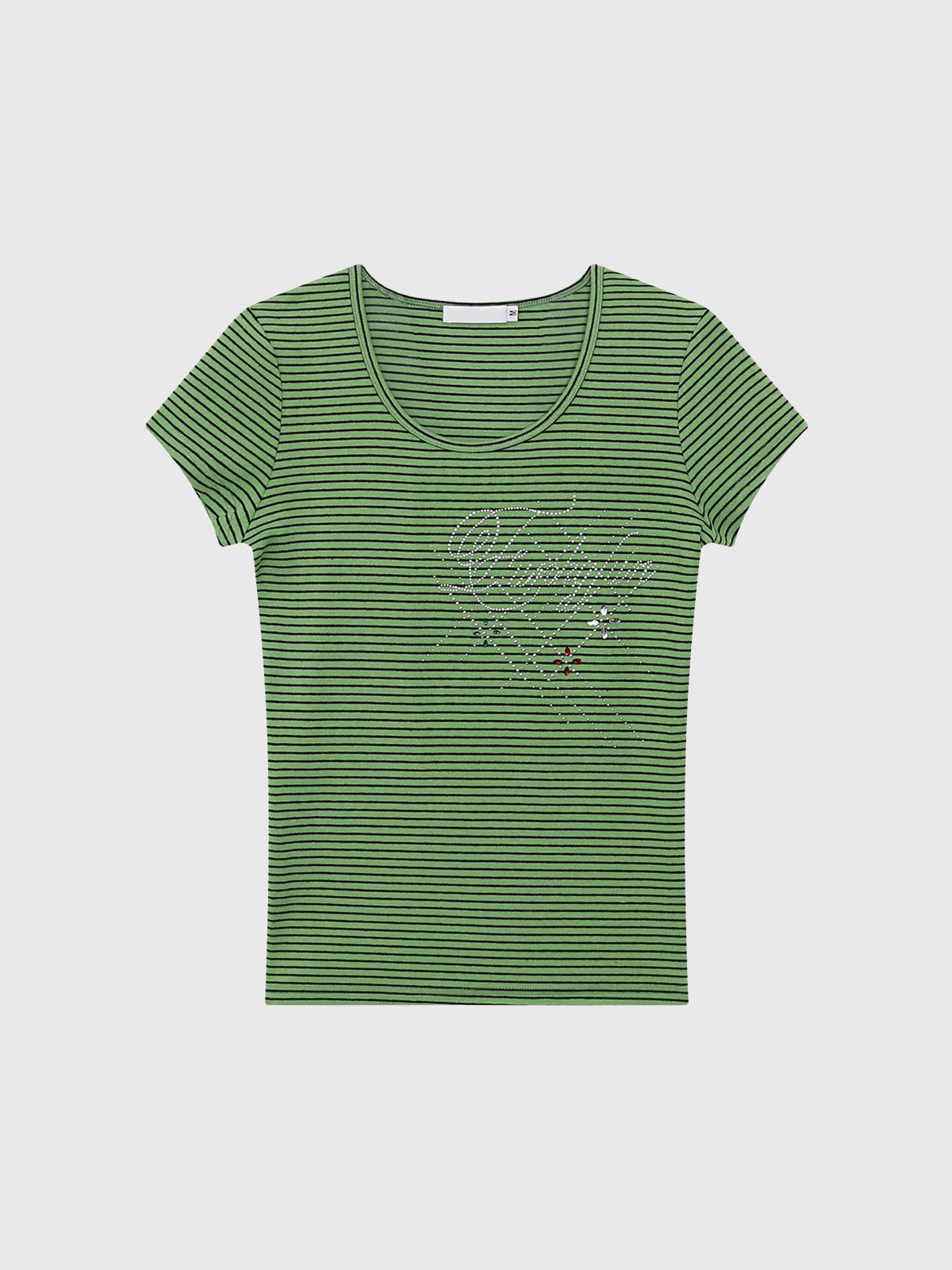 Brick Lane Skimming Rhinestone Stripe Fitted Tee - Green