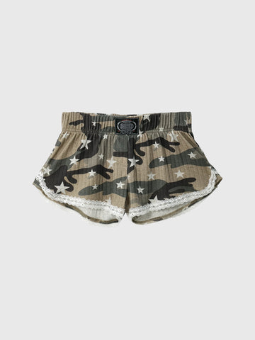 Brick Lane Star Embroidered Camouflage Mini Shorts - Camo