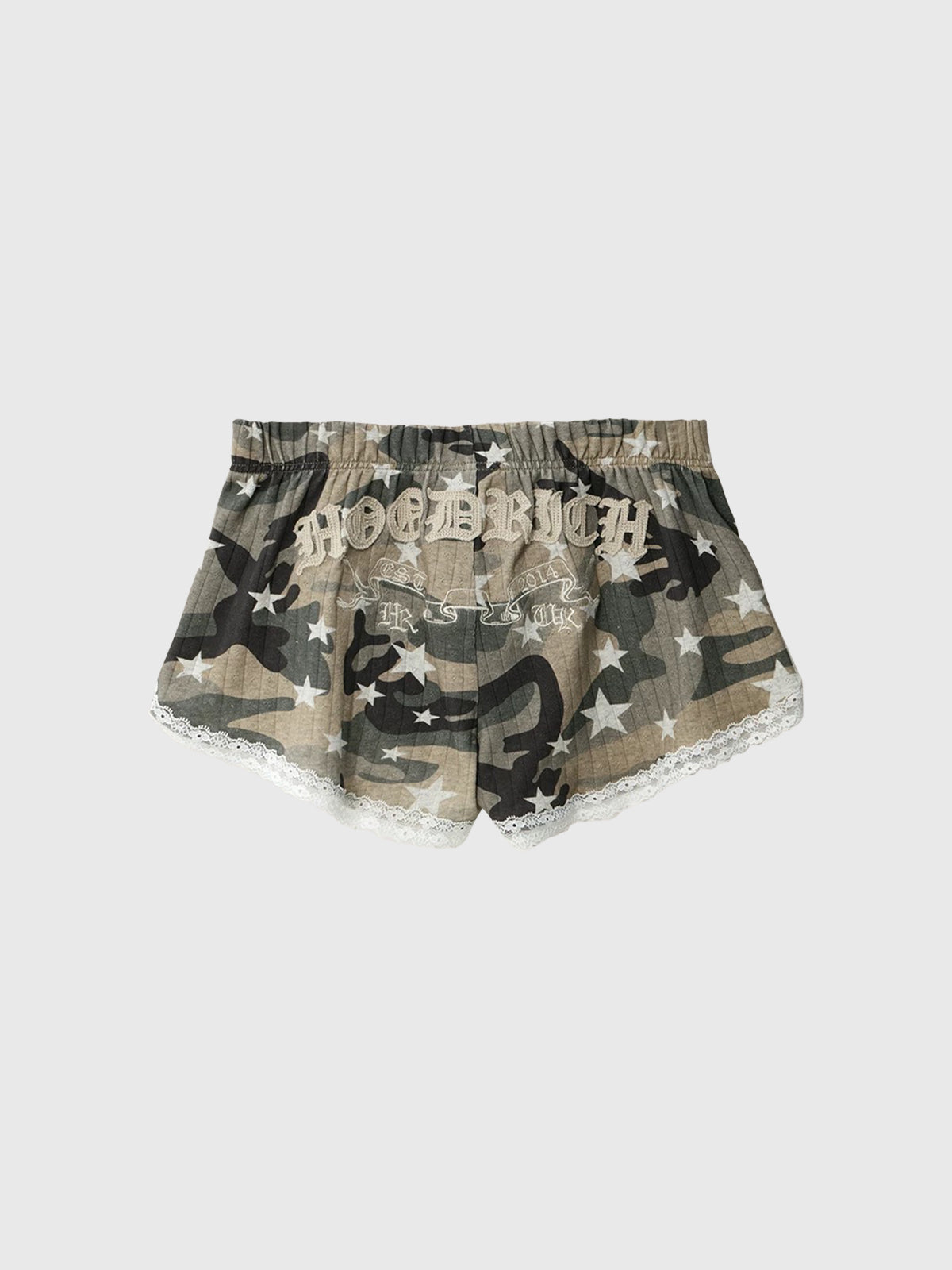 Brick Lane Star Embroidered Camouflage Mini Shorts - Camo