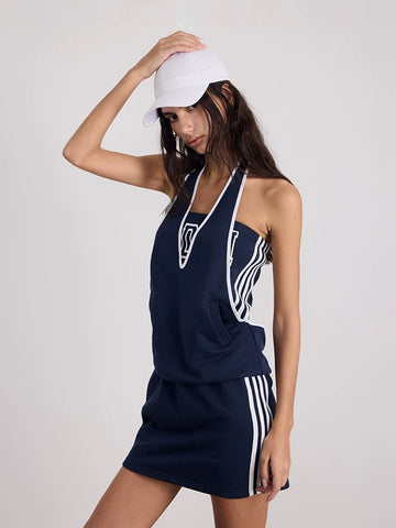 Lace Court Layered-look Lace Patchwork Mini Dress - Navy