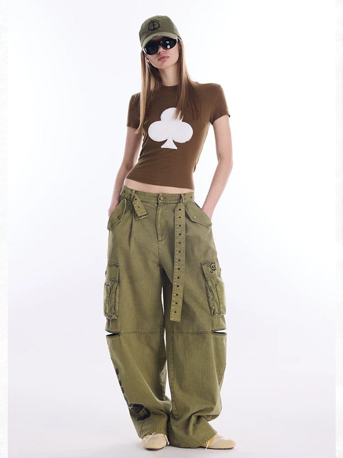 Brick Lane Embroidered Graphic Relaxed Utility Pants - Khaki