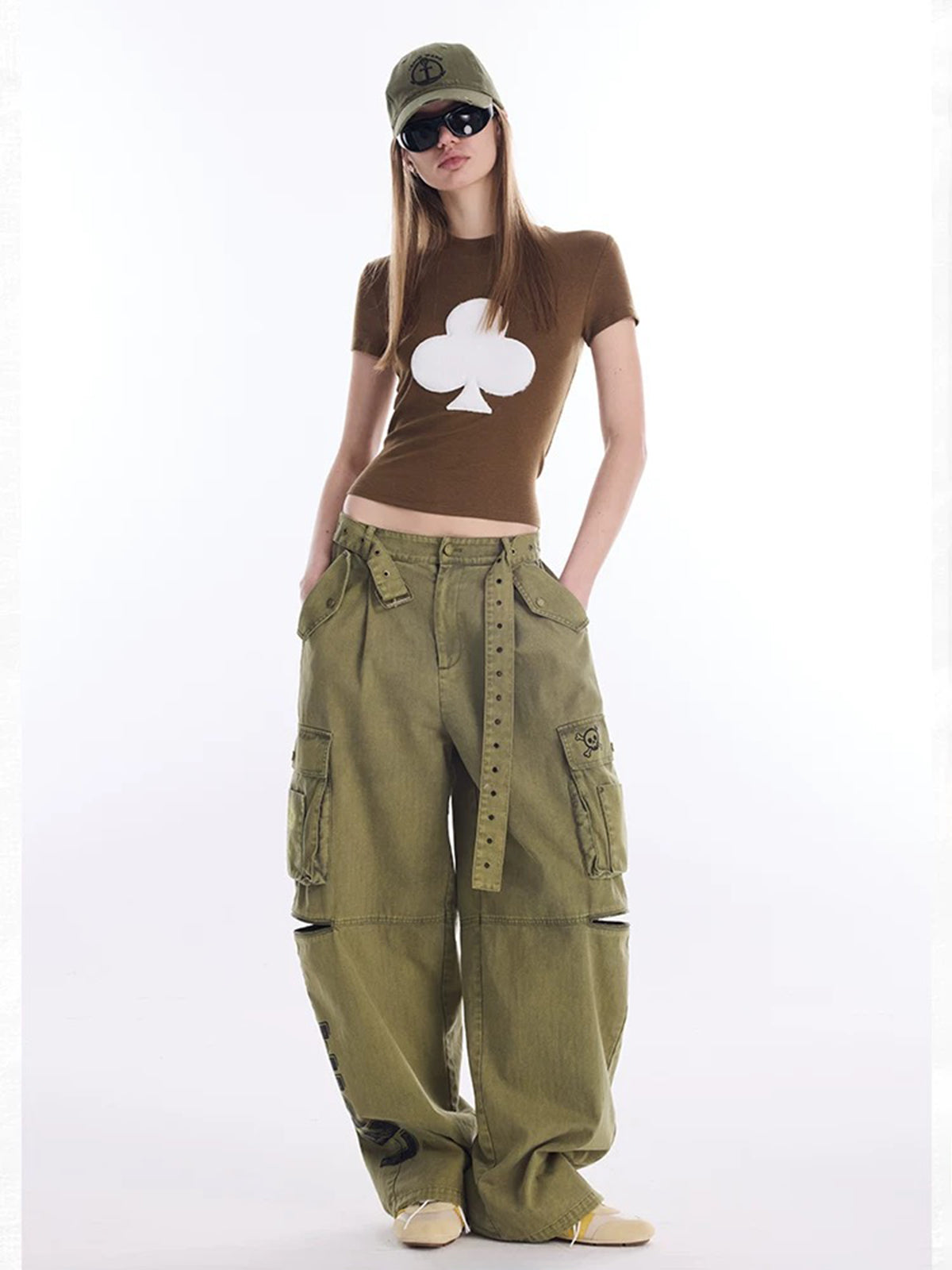 Brick Lane Embroidered Graphic Relaxed Utility Pants - Khaki