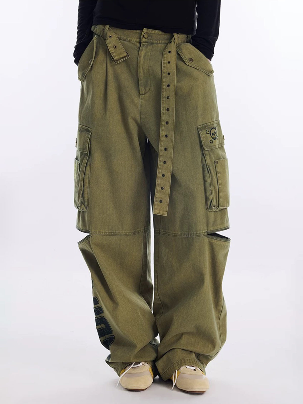 Brick Lane Embroidered Graphic Relaxed Utility Pants - Khaki