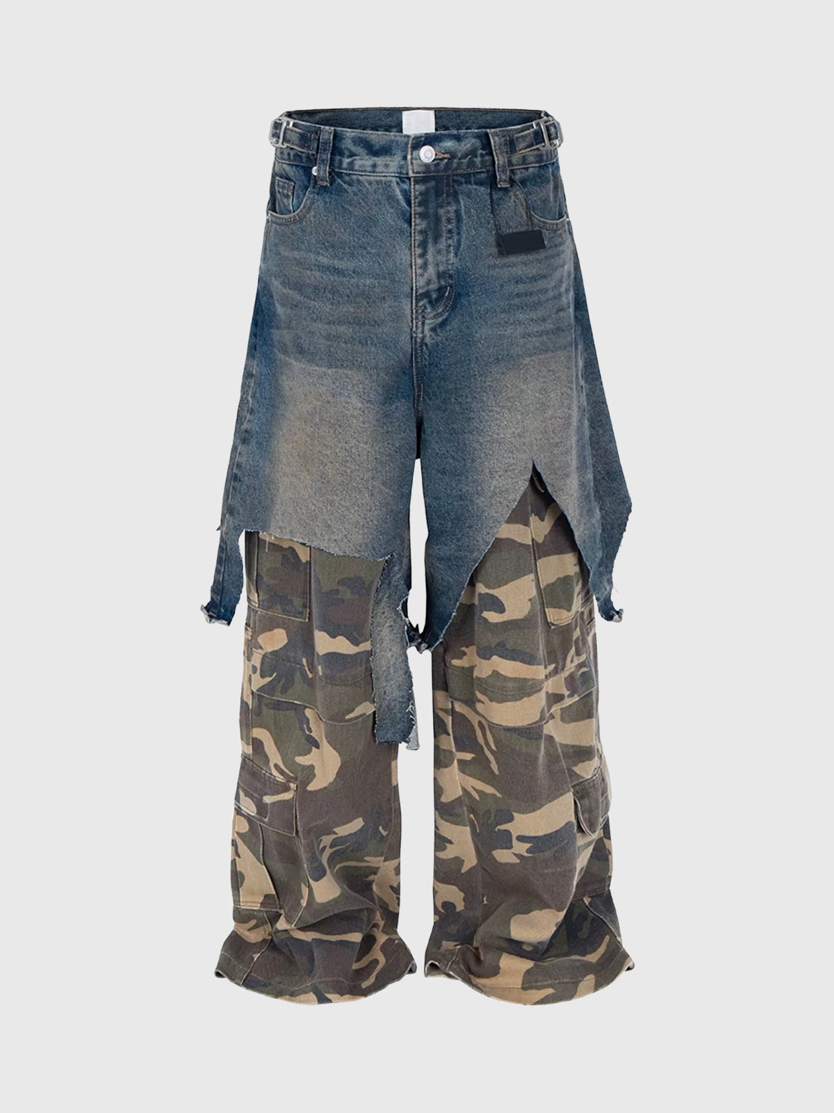 Brick Lane Layered-look Camouflage Contrast Color Utility Pants - Blue/Camo