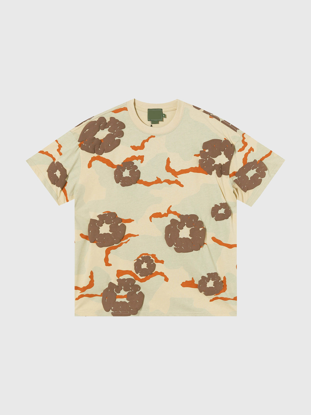 Brick Lane Baggy Flowers Camouflage Contrast Color Tee - Orange/Camo