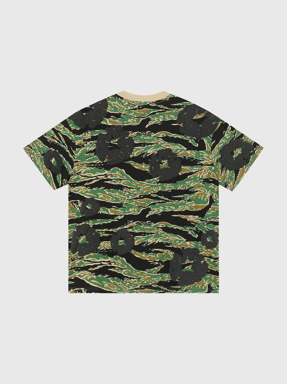 Brick Lane Baggy Flowers Camouflage Contrast Color Tee - Jungle Green