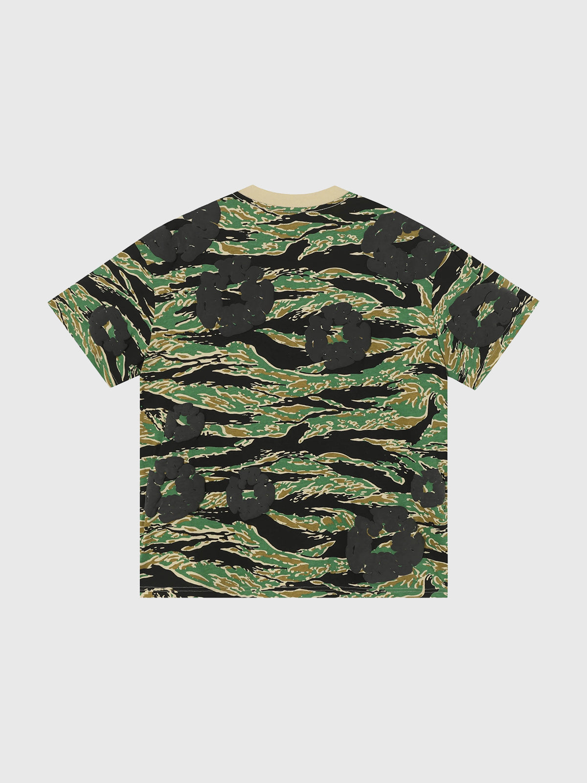 Brick Lane Baggy Flowers Camouflage Contrast Color Tee - Jungle Green