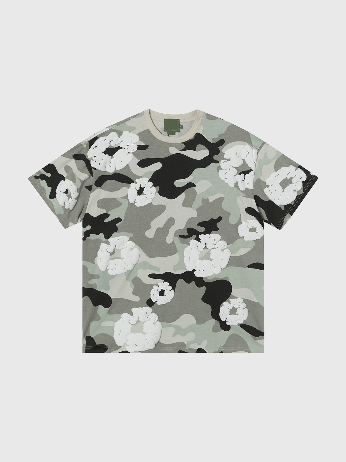 Brick Lane Baggy Flowers Camouflage Contrast Color Tee - Grey/Camo