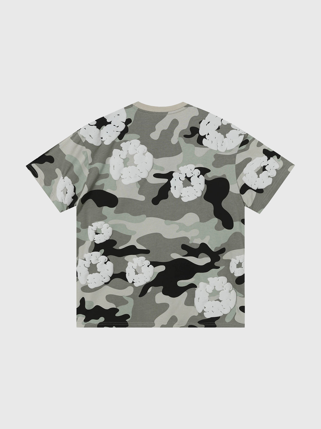Brick Lane Baggy Flowers Camouflage Contrast Color Tee - Grey/Camo