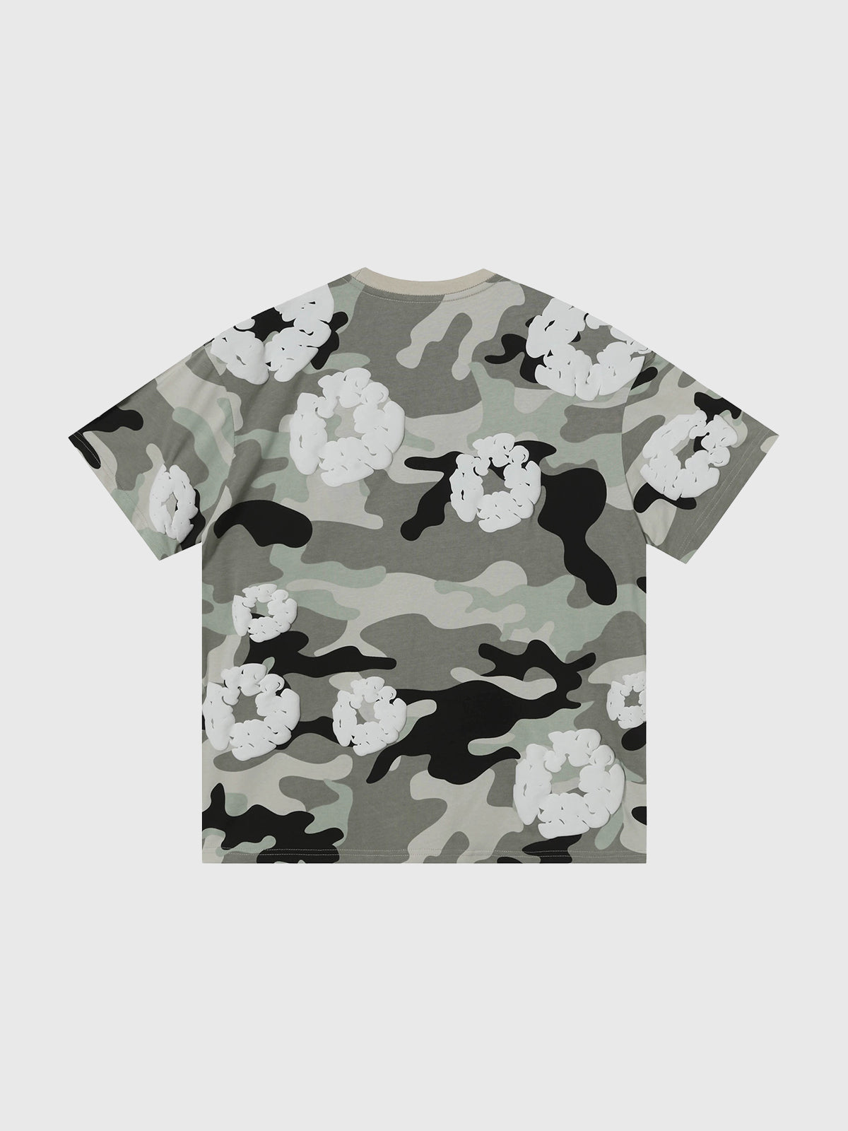 Brick Lane Baggy Flowers Camouflage Contrast Color Tee - Grey/Camo