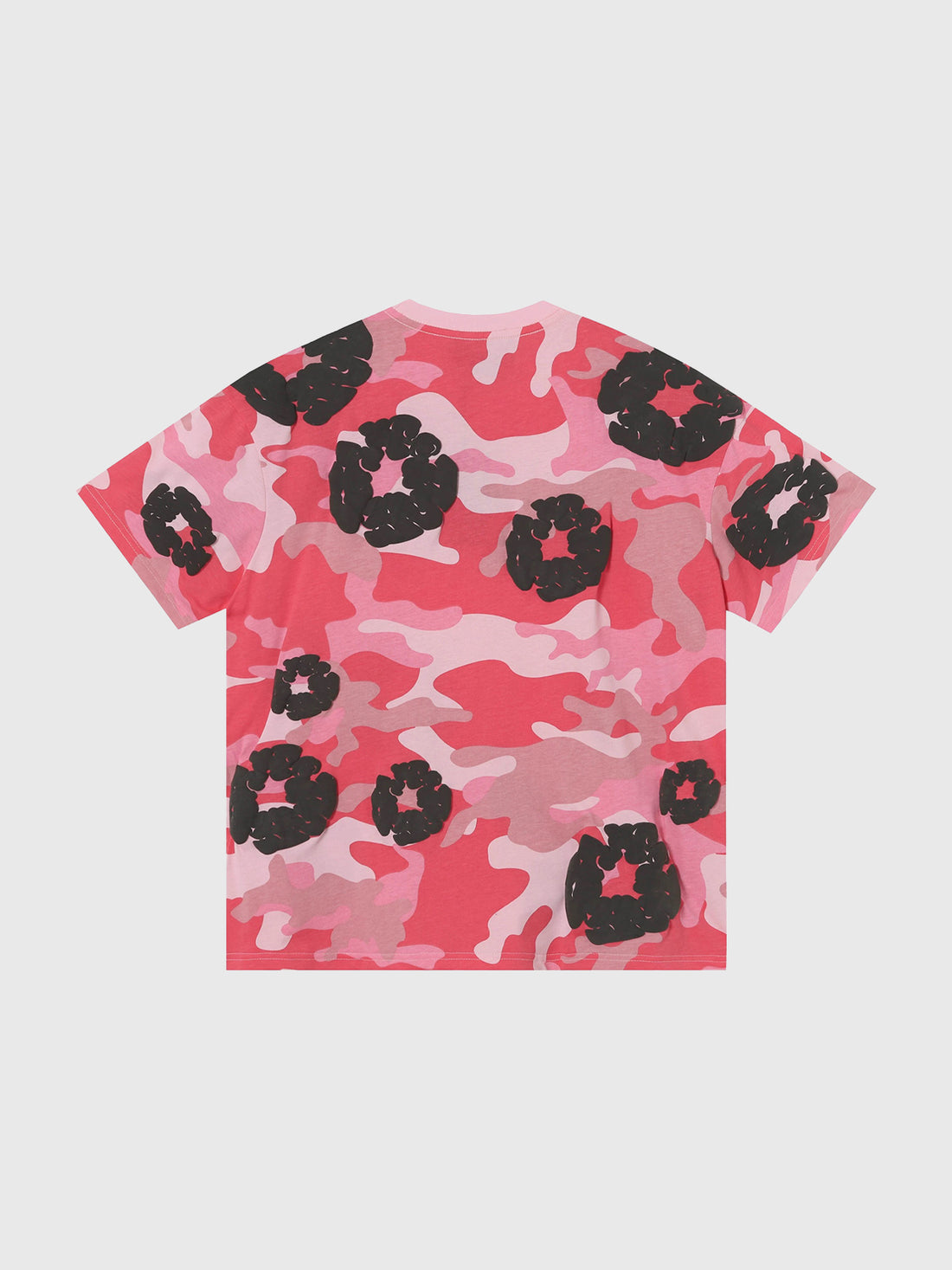 Brick Lane Baggy Flowers Camouflage Contrast Color Tee - Hot Pink