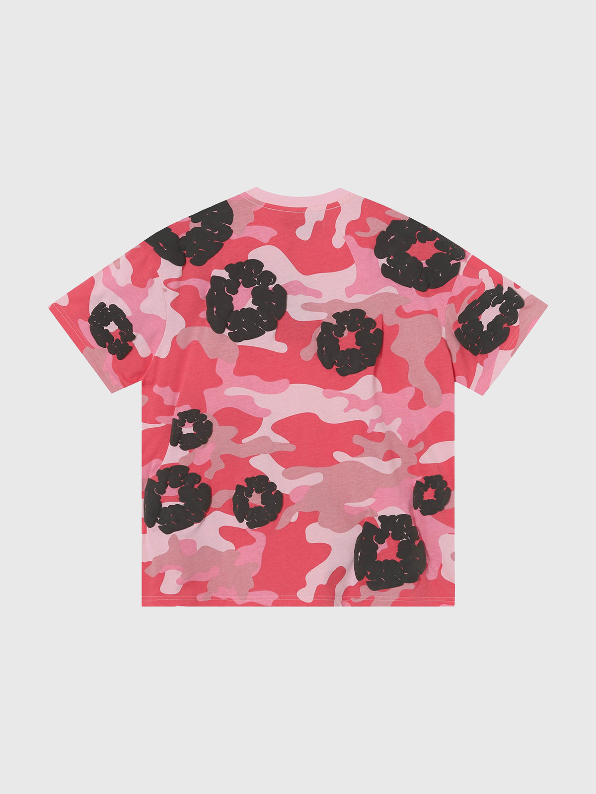 Brick Lane Baggy Flowers Camouflage Contrast Color Tee - Hot Pink