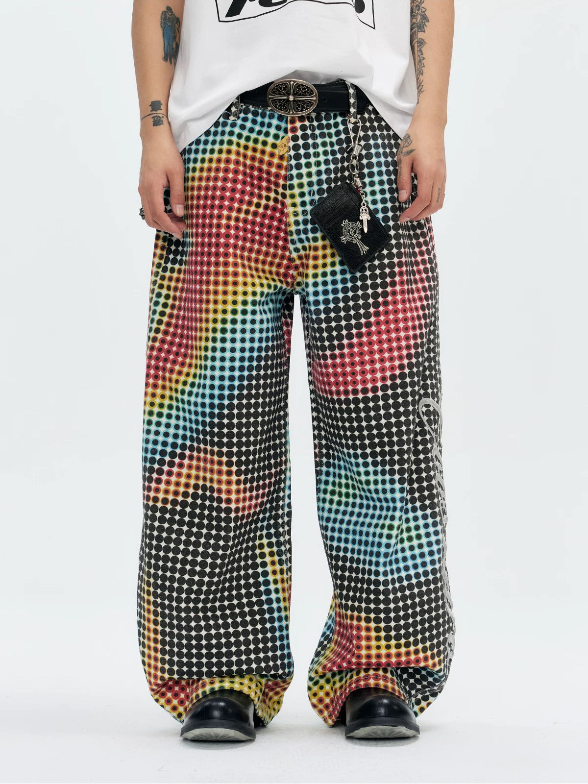 Brick Lane Wide-leg Contrast Color Dot Print Pants - Multi