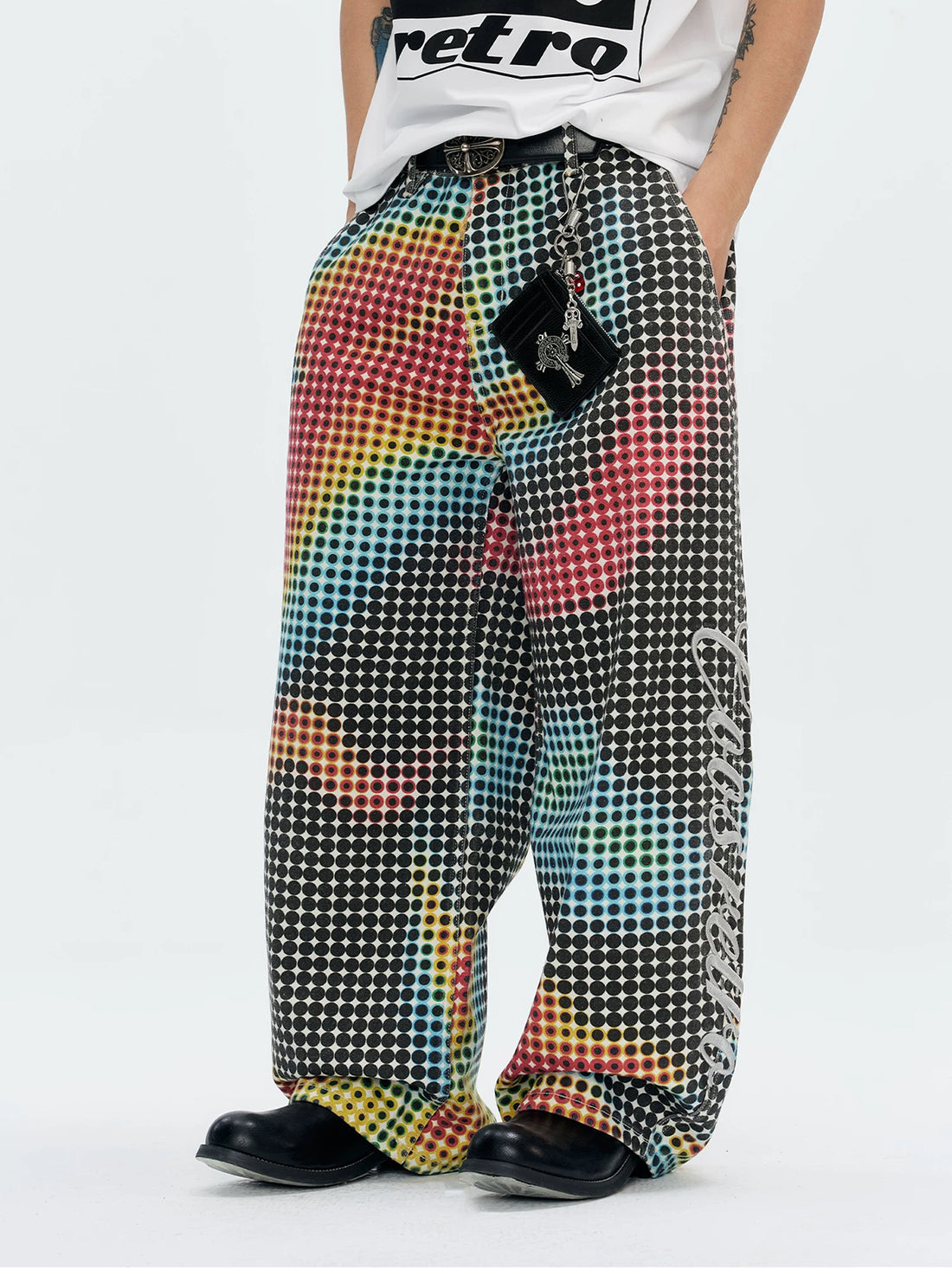 Brick Lane Wide-leg Contrast Color Dot Print Pants - Multi