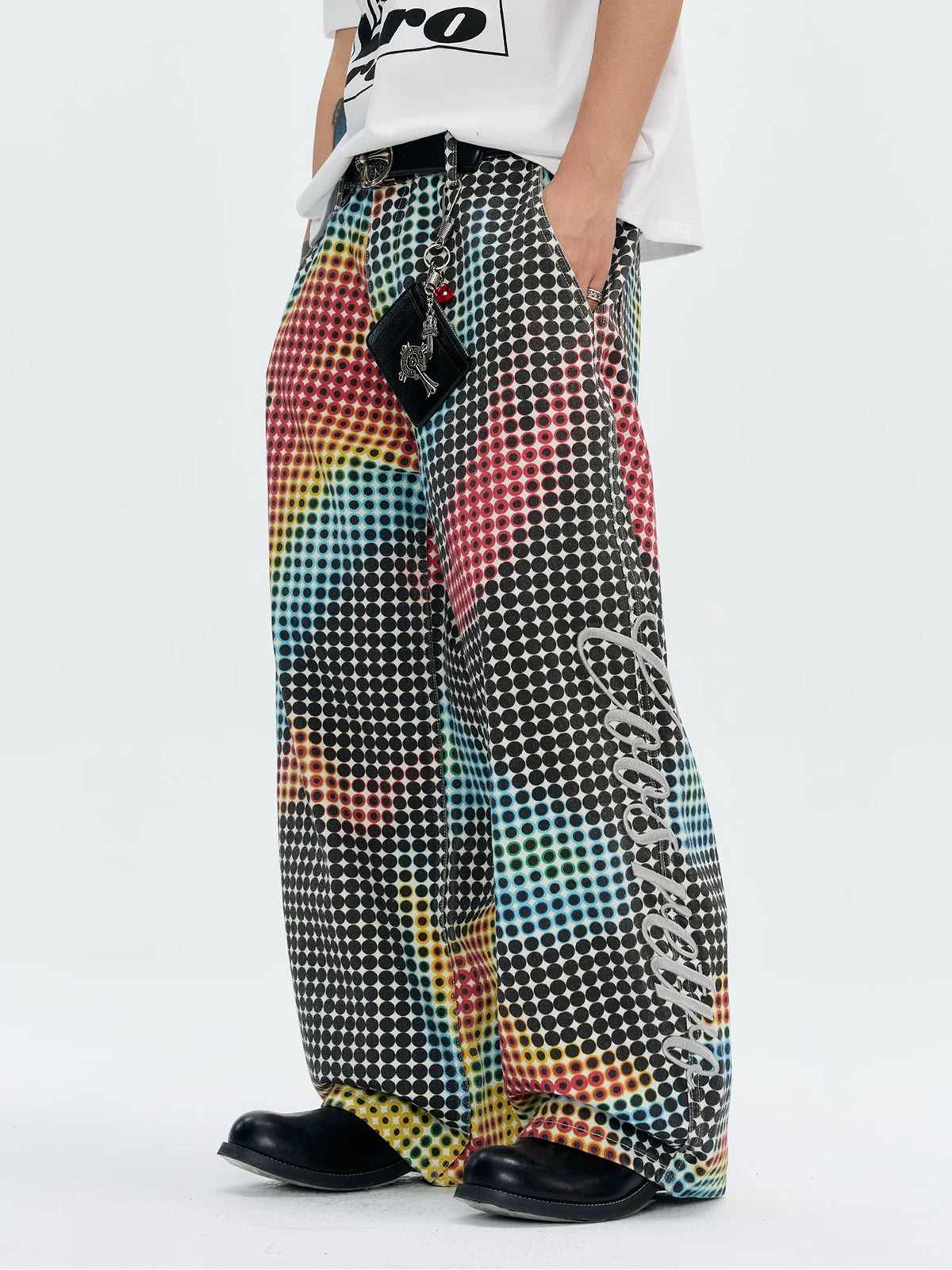 Brick Lane Wide-leg Contrast Color Dot Print Pants - Multi