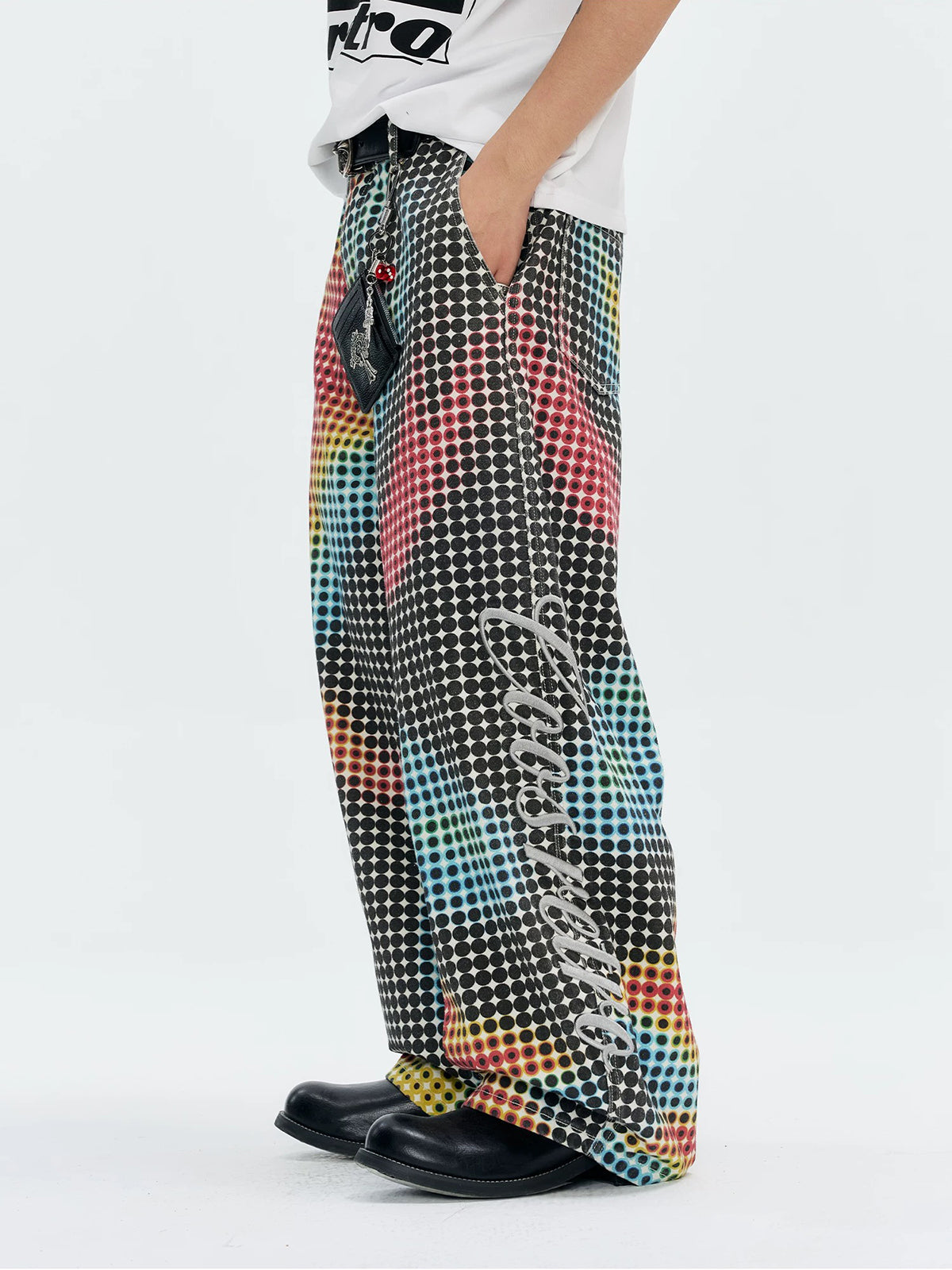 Brick Lane Wide-leg Contrast Color Dot Print Pants - Multi