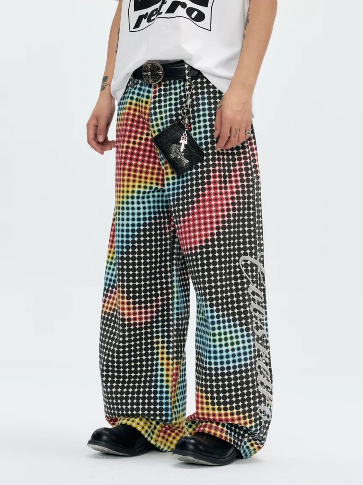 Brick Lane Wide-leg Contrast Color Dot Print Pants - Multi