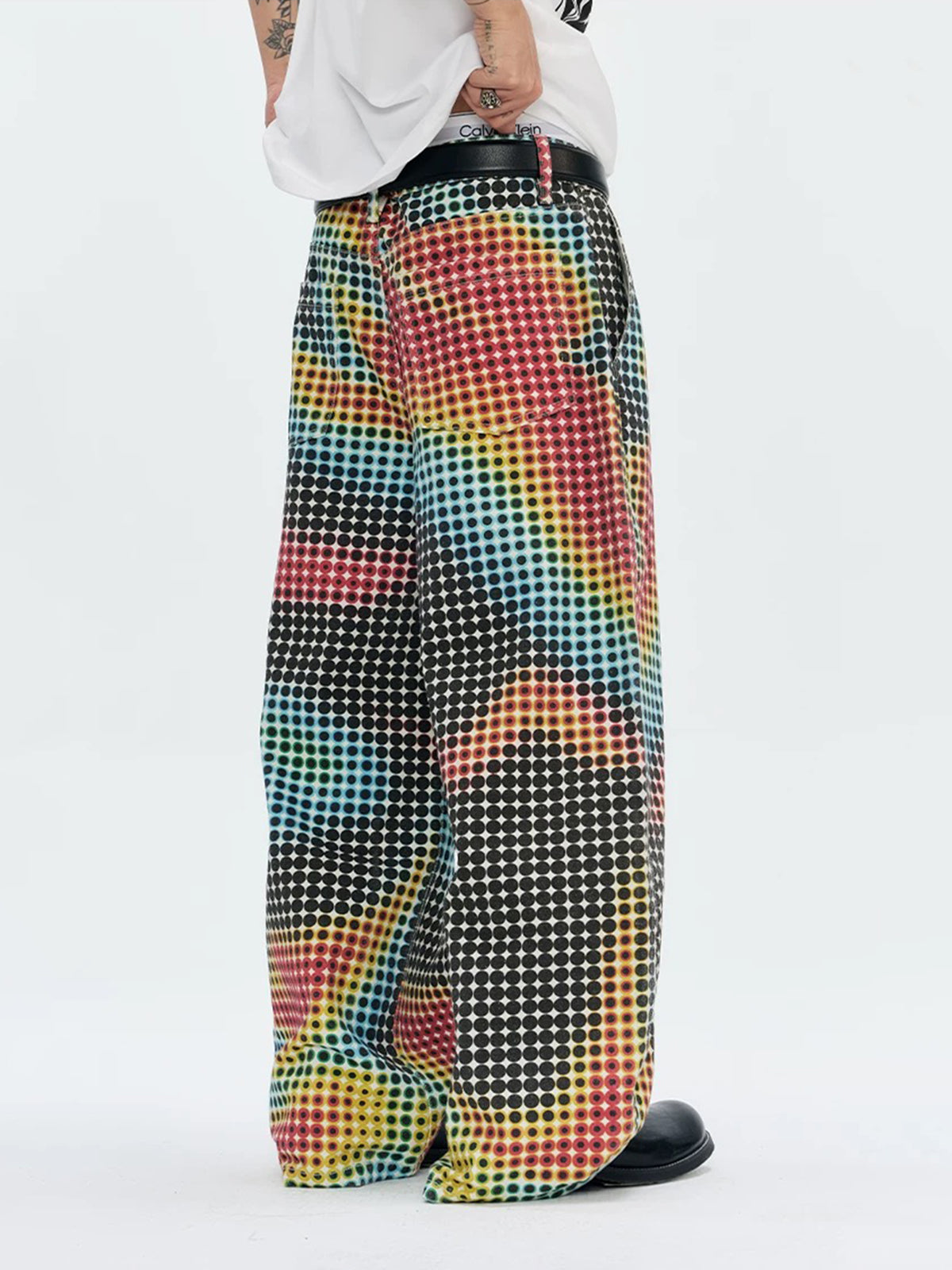 Brick Lane Wide-leg Contrast Color Dot Print Pants - Multi