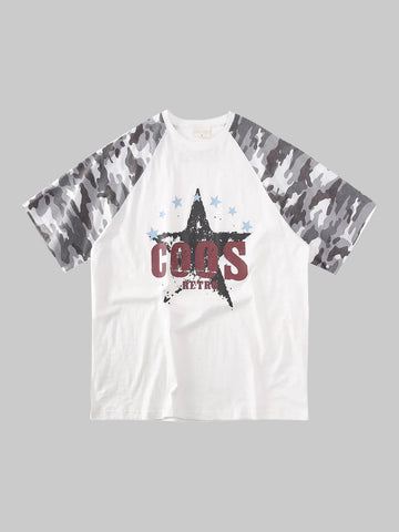Brick Lane Baggy Star Camouflage Patchwork Tee - White