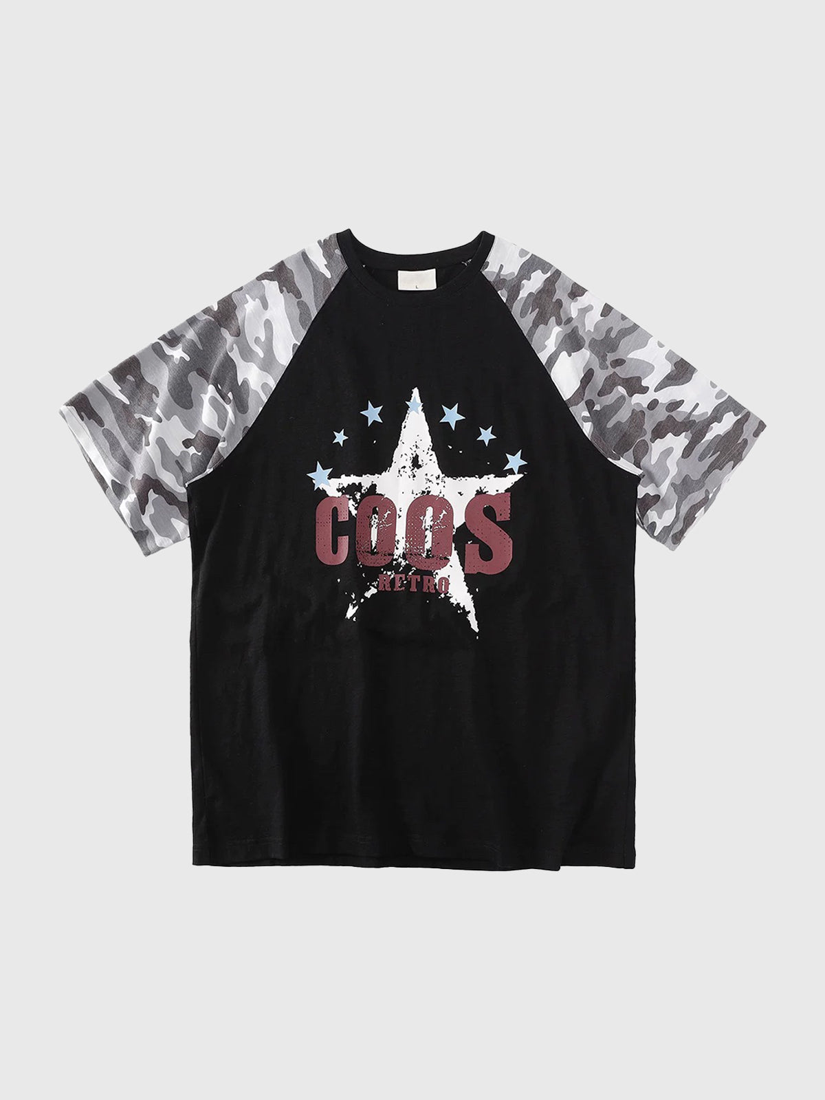 Brick Lane Baggy Star Camouflage Patchwork Tee - Black