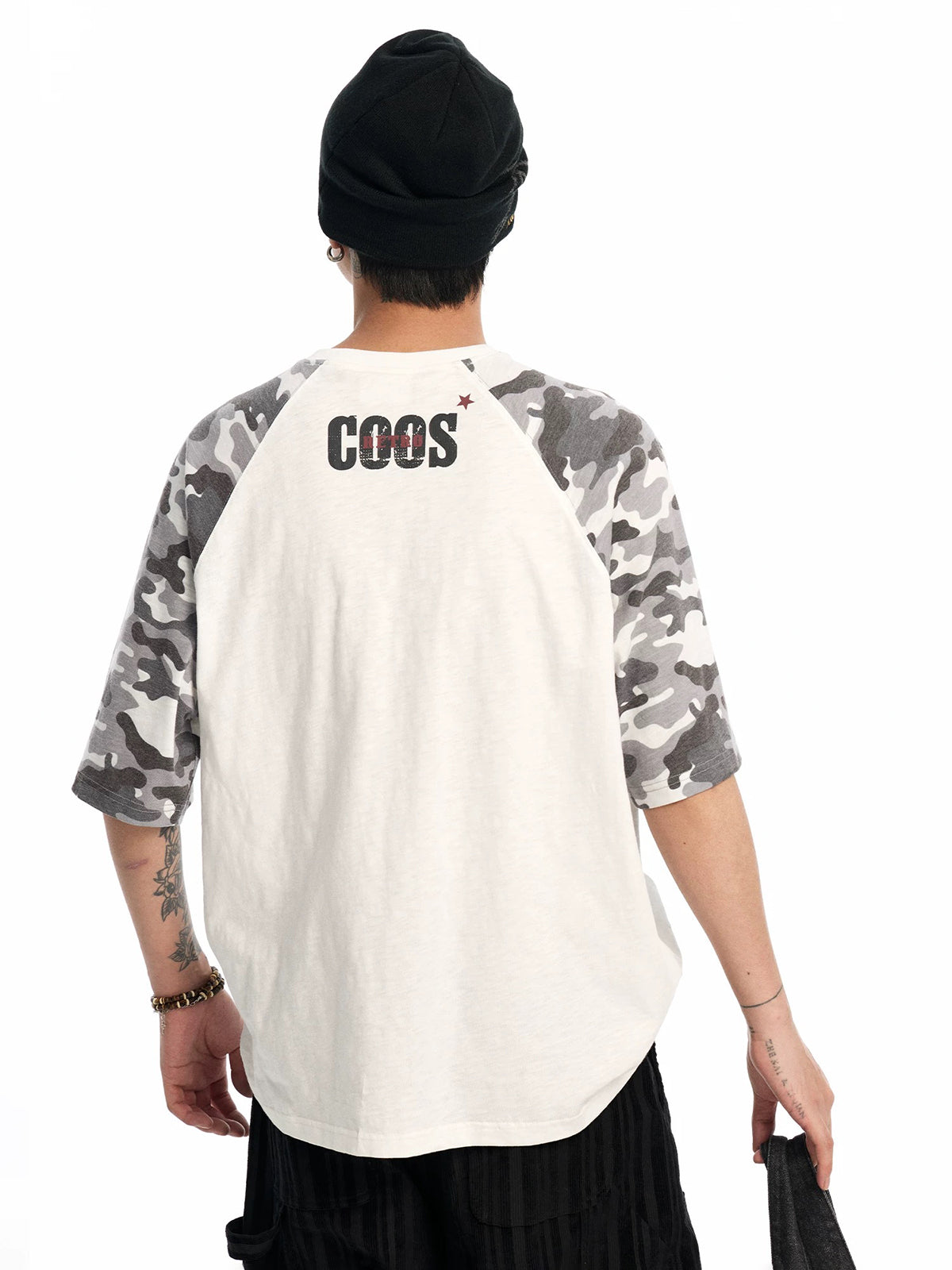 Brick Lane Baggy Star Camouflage Patchwork Tee - White