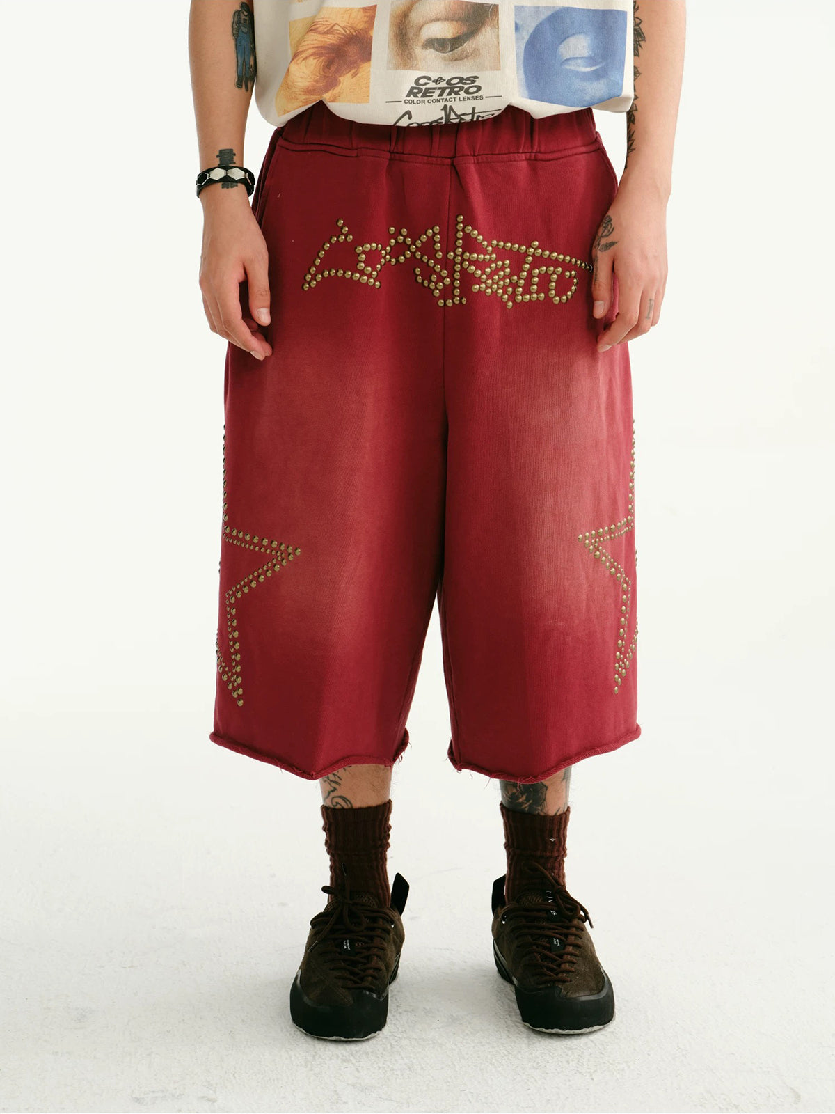 Brick Lane Wide-leg Star Graphic Relaxed Jorts - Red