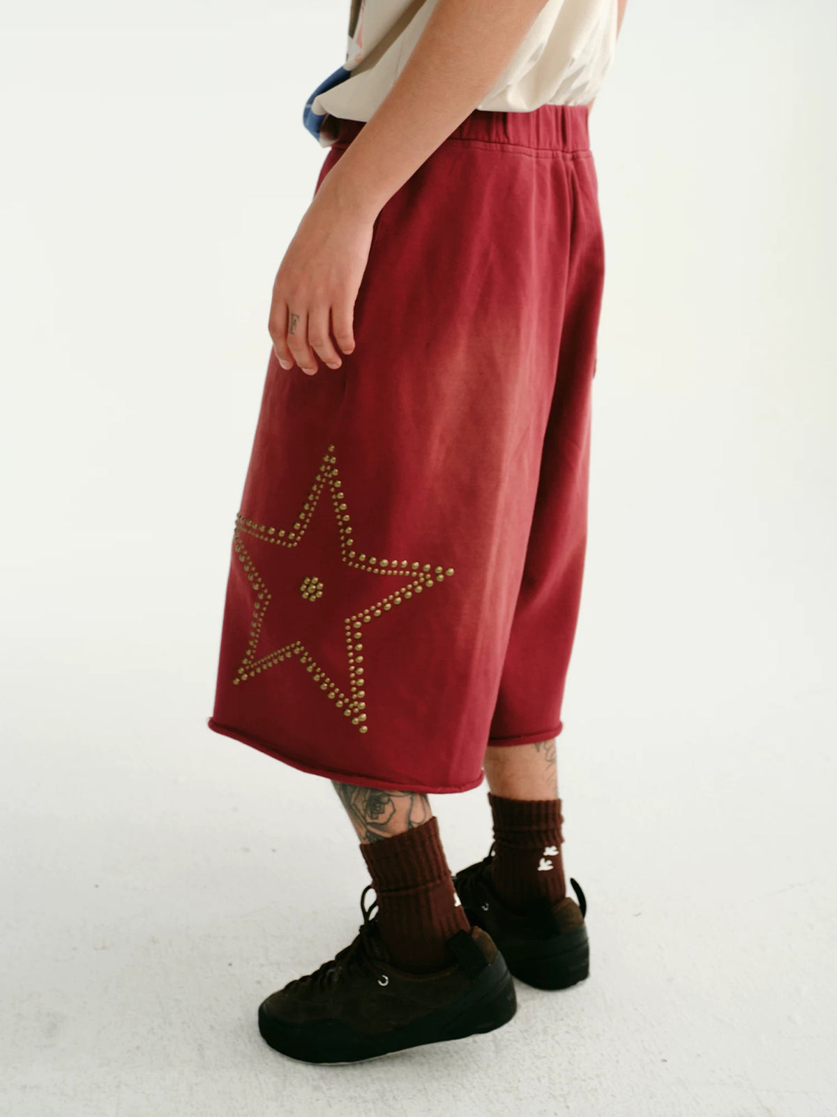 Brick Lane Wide-leg Star Graphic Relaxed Jorts - Red
