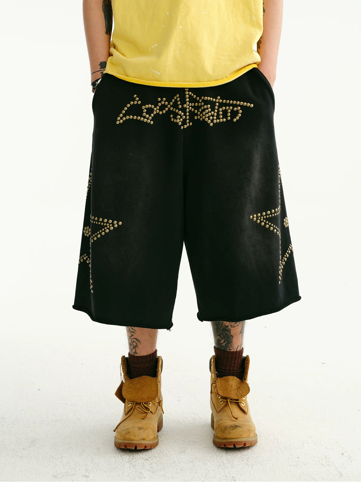 Brick Lane Wide-leg Star Graphic Relaxed Jorts - Black