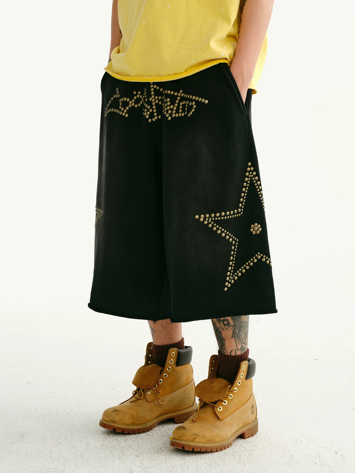 Brick Lane Wide-leg Star Graphic Relaxed Jorts - Black