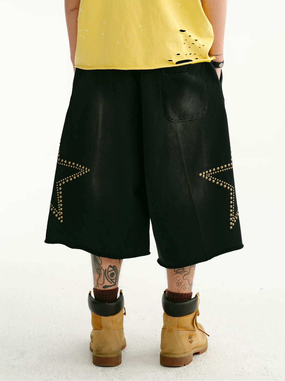 Brick Lane Wide-leg Star Graphic Relaxed Jorts - Black