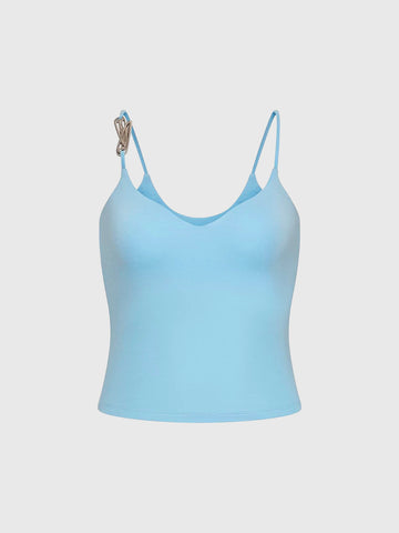 Brick Lane Skimming Leopard Print Fitted Cami Tank - Light Blue