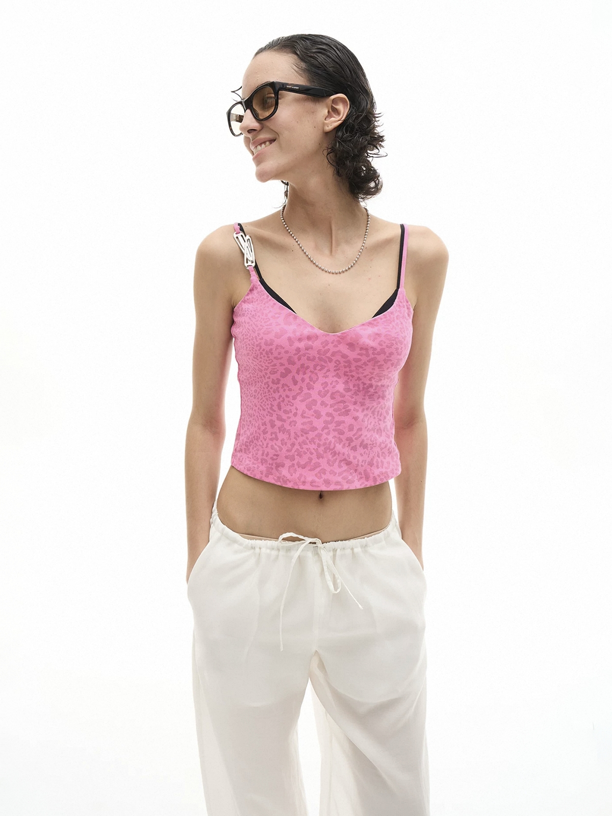 Brick Lane Skimming Leopard Print Cami Tank - Pink