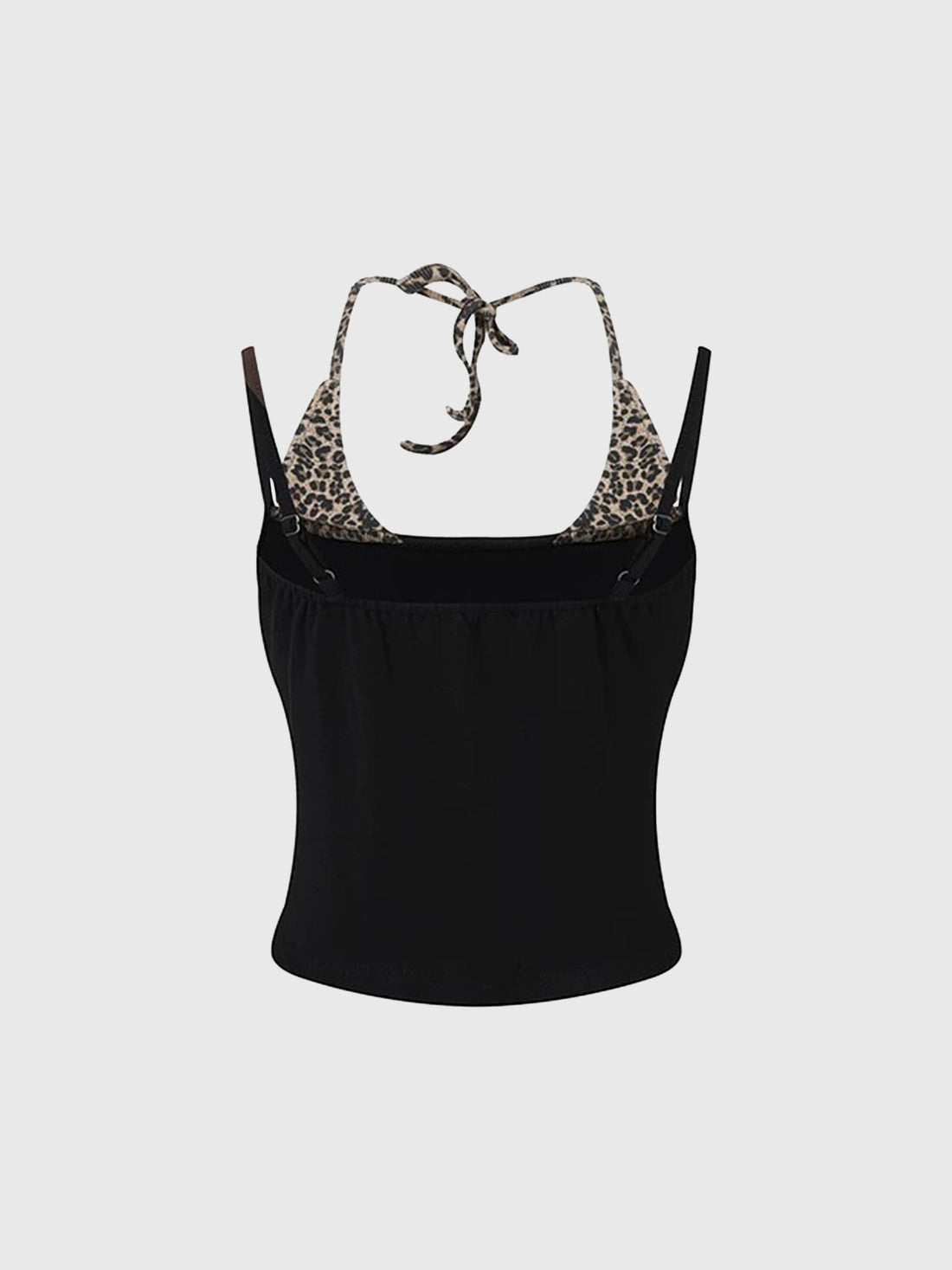 Brick Lane Layered-look Star Leopard Print Halter Tank - Black