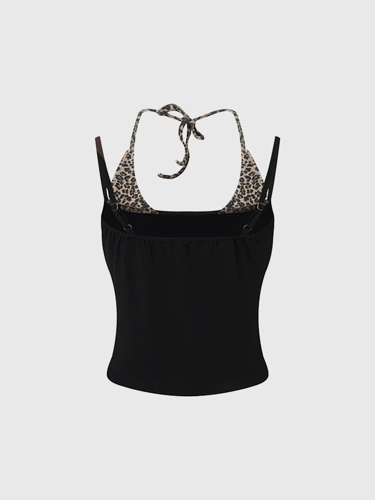 Brick Lane Layered-look Star Leopard Print Halter Tank - Black