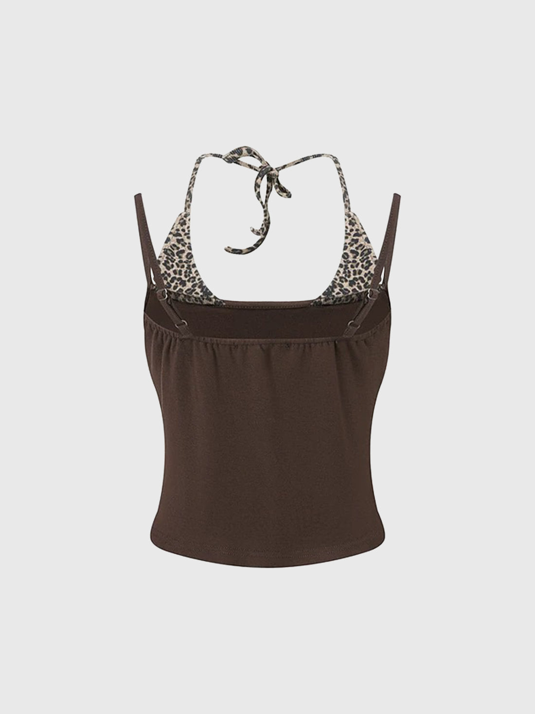 Brick Lane Layered-look Star Leopard Print Halter Tank - Coffee