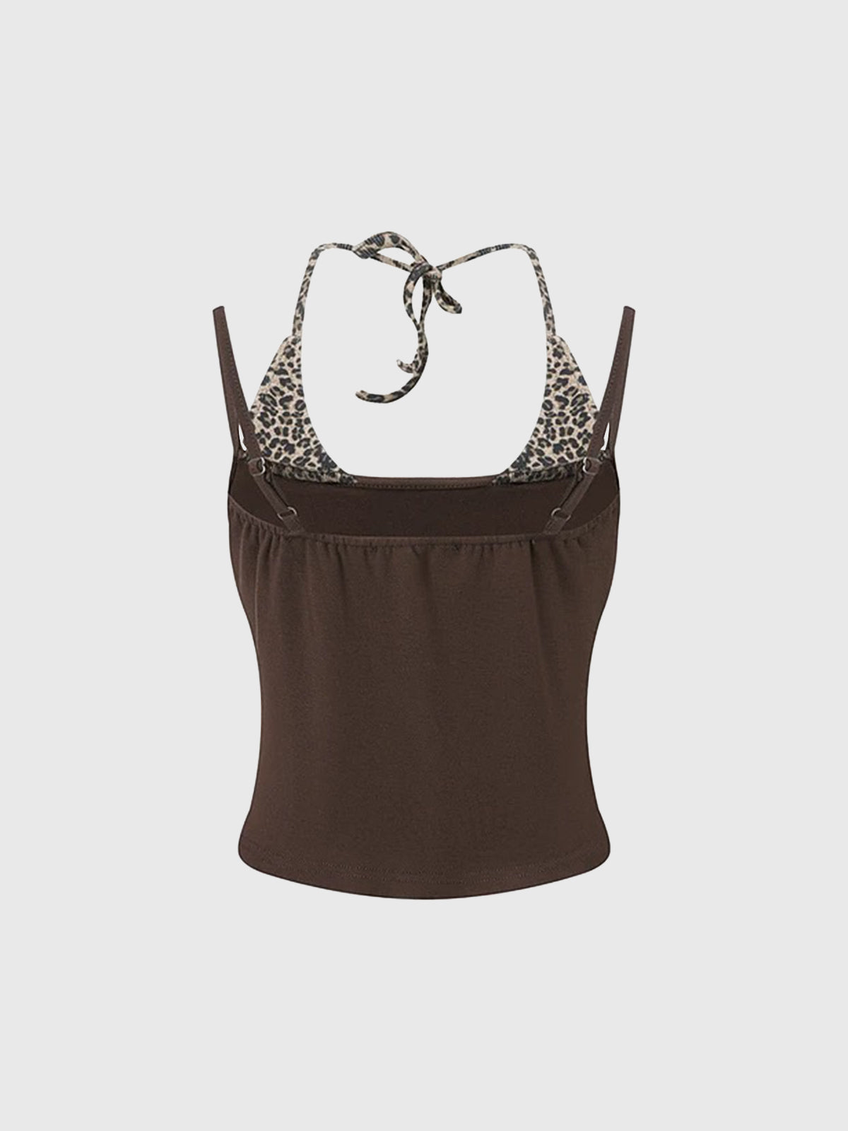 Brick Lane Layered-look Star Leopard Print Halter Tank - Coffee