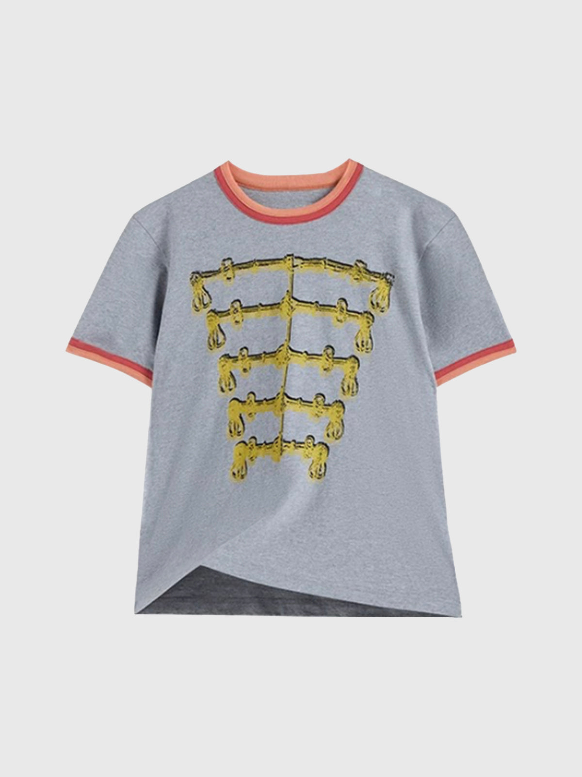 Brick Lane Baggy Contrast Color Graphic Relaxed Tee - Grey