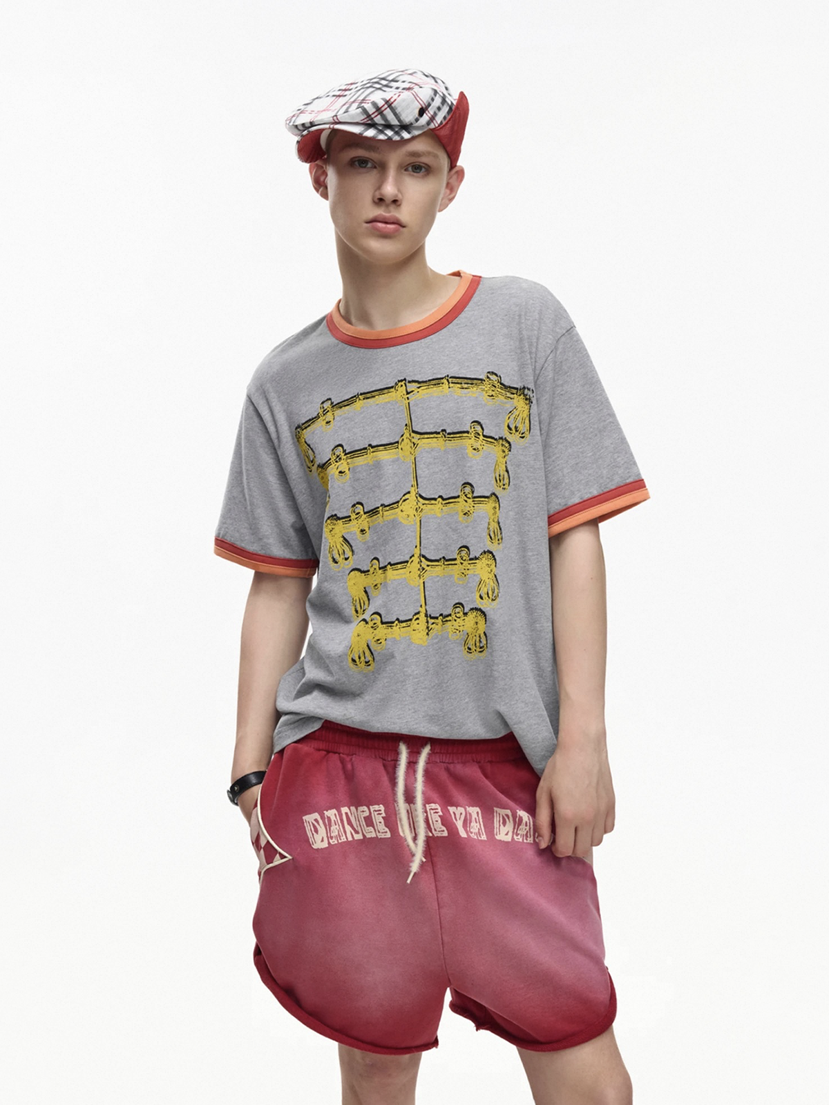 Brick Lane Baggy Contrast Color Graphic Relaxed Tee - Grey