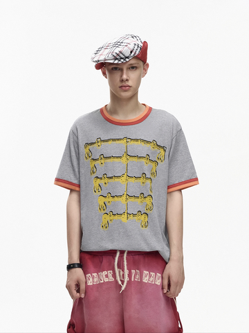Brick Lane Baggy Contrast Color Graphic Relaxed Tee - Grey