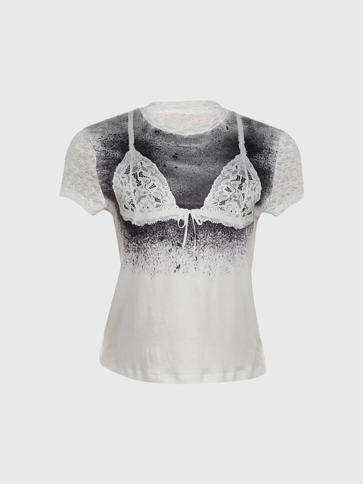 Brick Lane Skimming Lace Patchwork Graphic Tee - Black