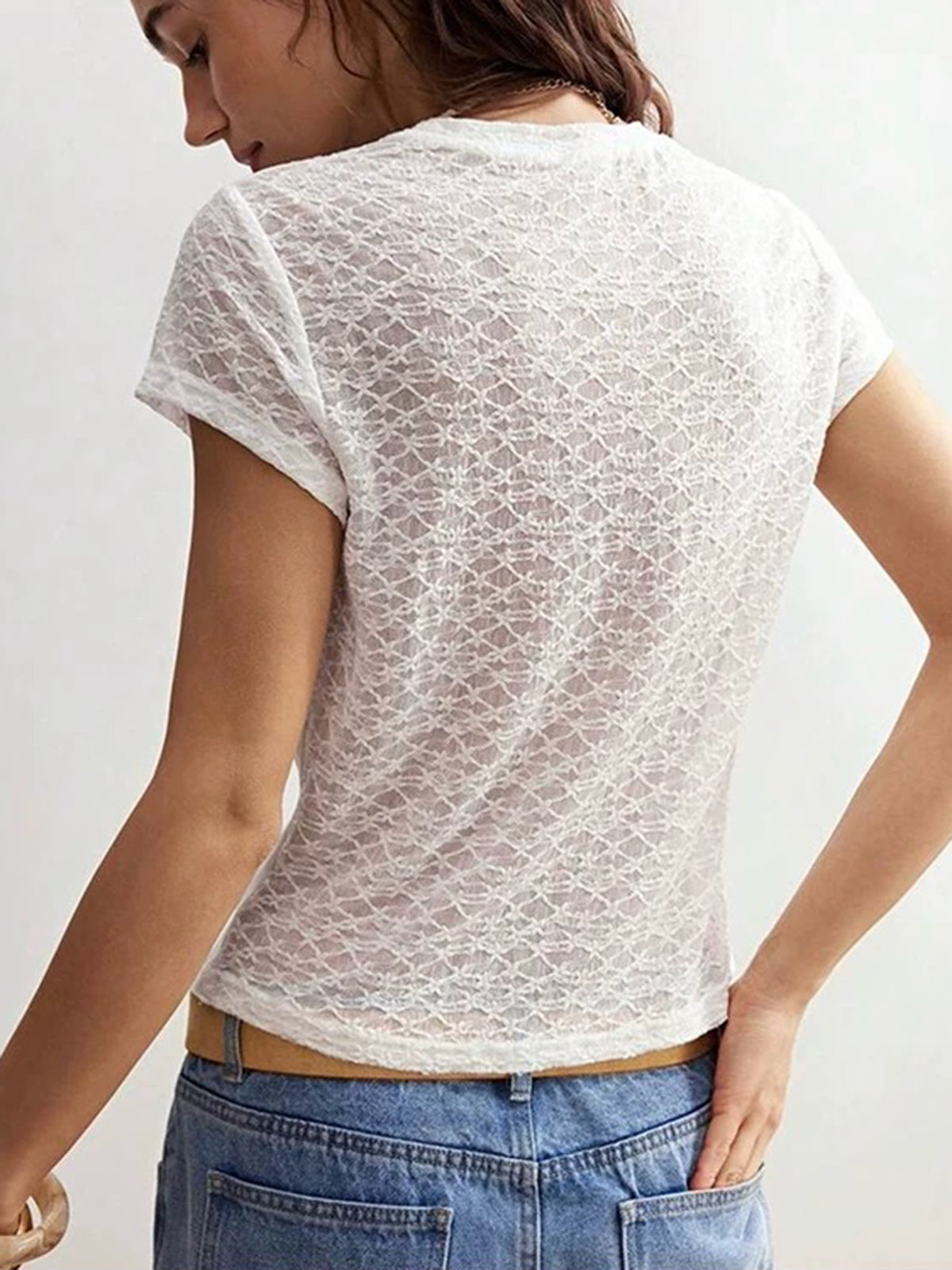 Brick Lane Skimming Lace Patchwork Graphic Tee - Blue