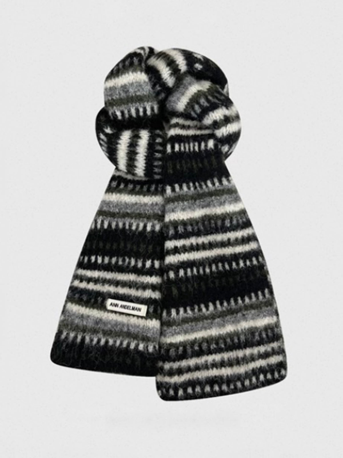 American Club Casual Fair Isle Fringe Scarf - Black