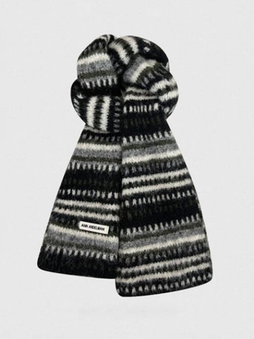 American Club Casual Fair Isle Fringe Scarf - Black