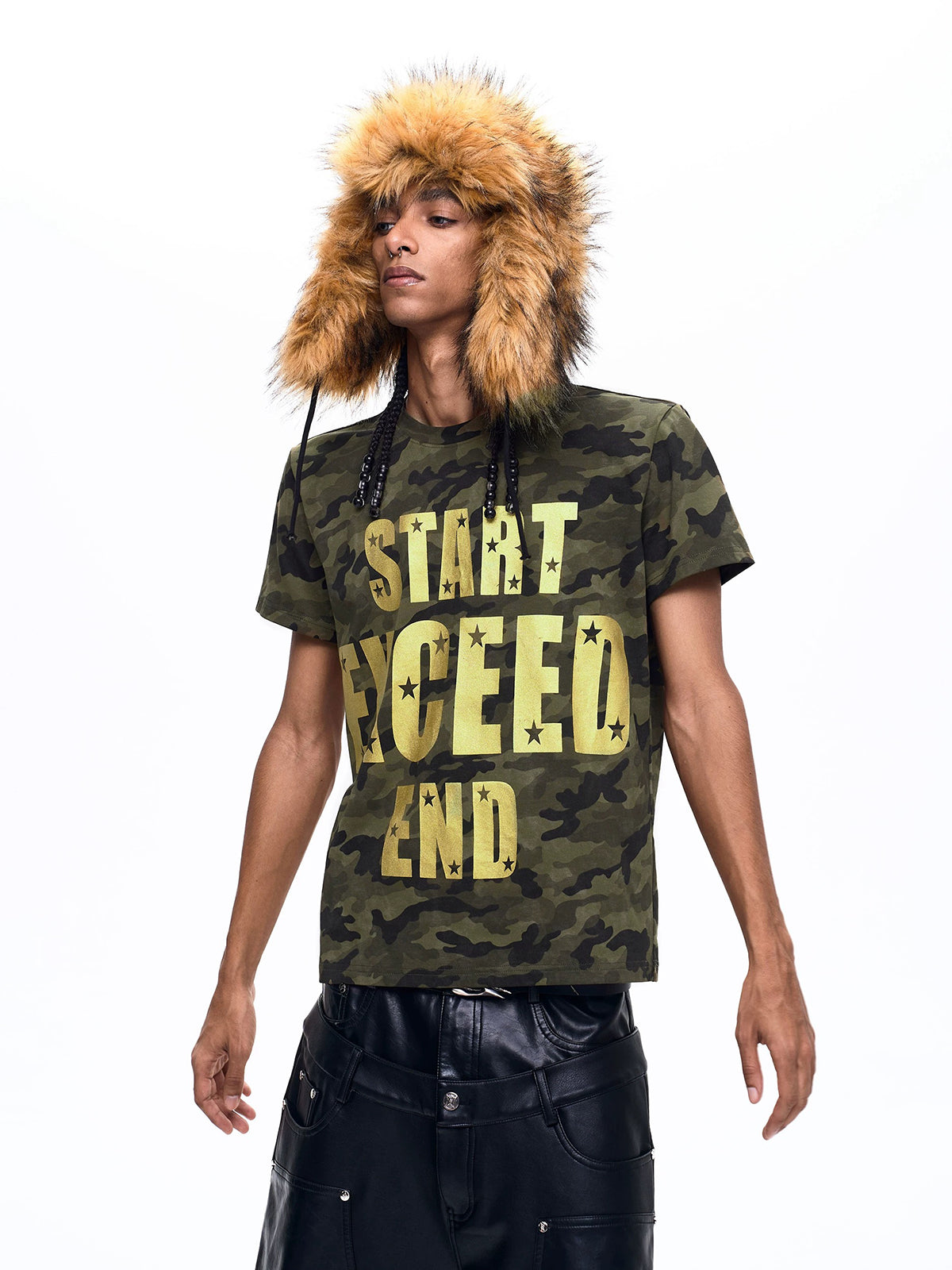 Brick Lane Skimming Contrast Color Camouflage Graphic Tee - Camo