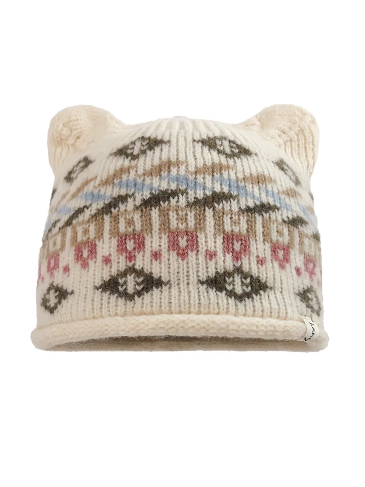 Co-ed Dorm Casual Cat-Ear Jacquard Beanie - Beige