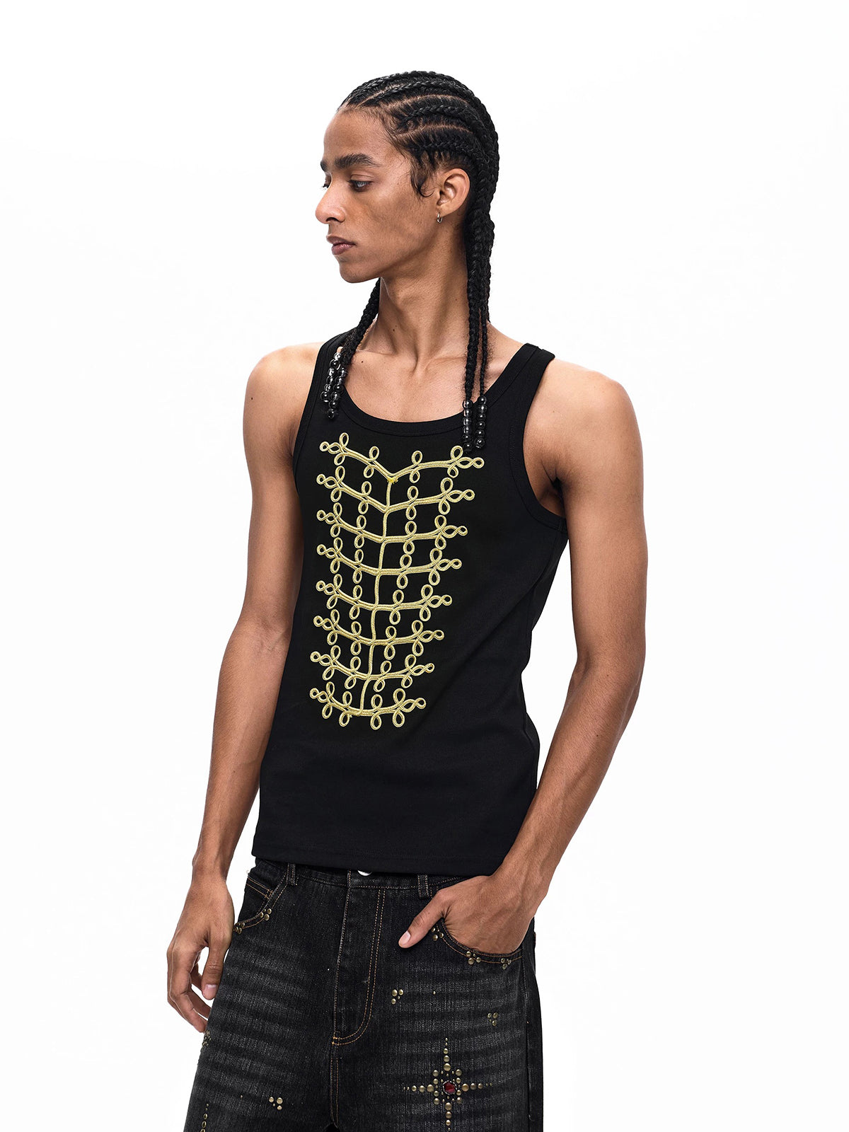 Brick Lane Skimming Graphic Print Fitted Racerback Tank - Black