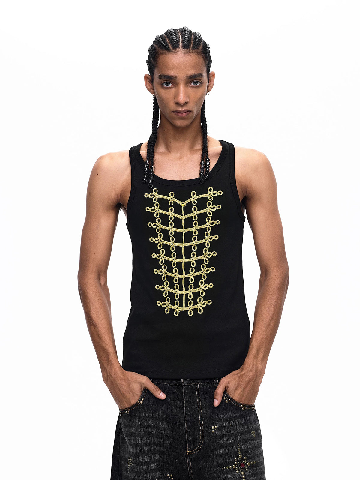 Brick Lane Skimming Graphic Print Fitted Racerback Tank - Black