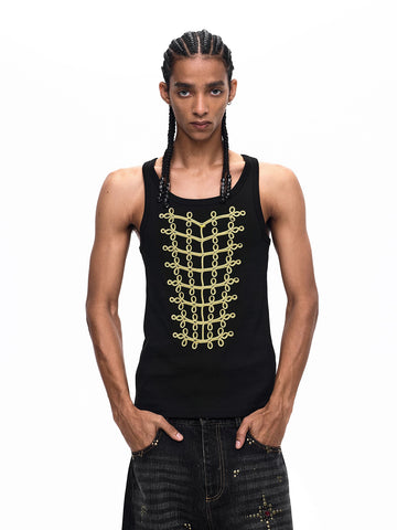 Brick Lane Skimming Graphic Print Fitted Racerback Tank - Black
