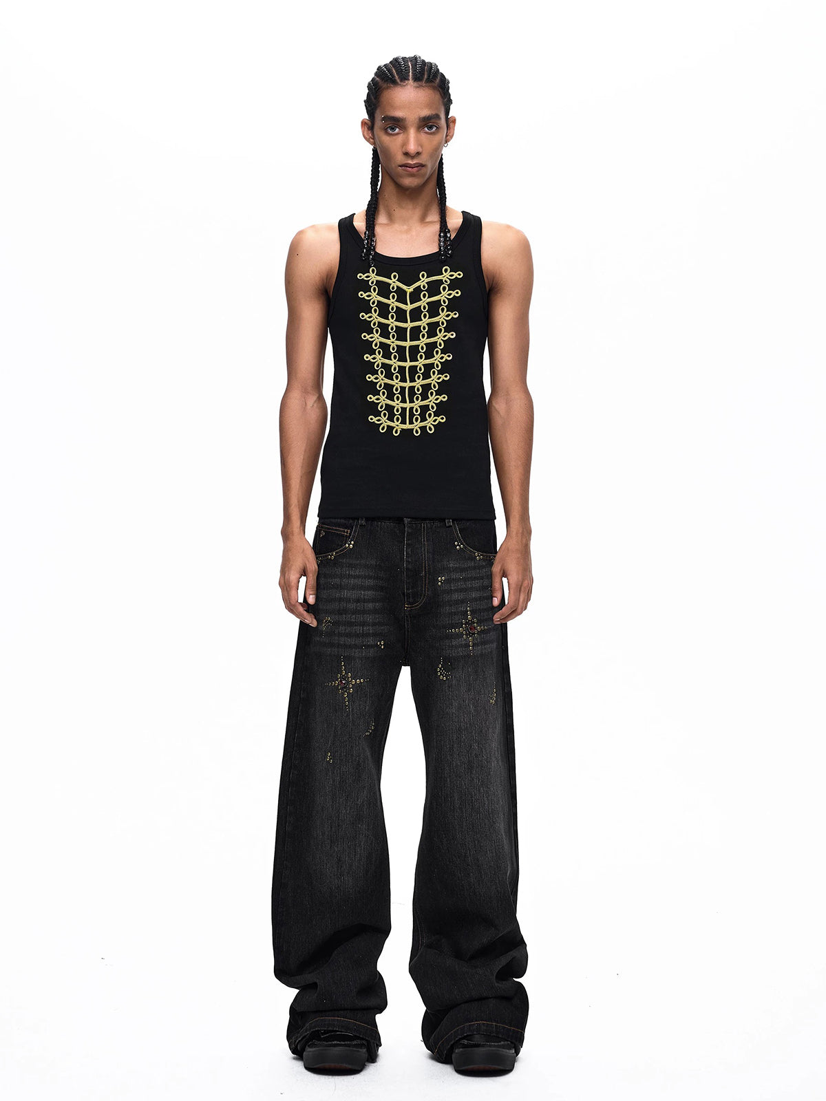Brick Lane Skimming Graphic Print Fitted Racerback Tank - Black